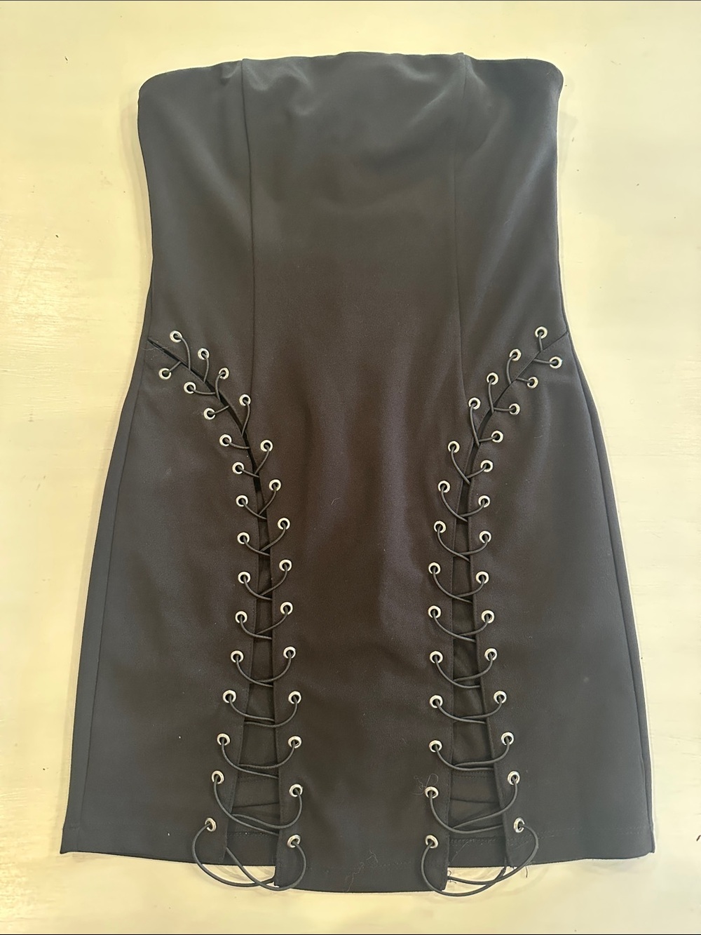 Forever 21 Black Strapless Lace-Up Mini Dress